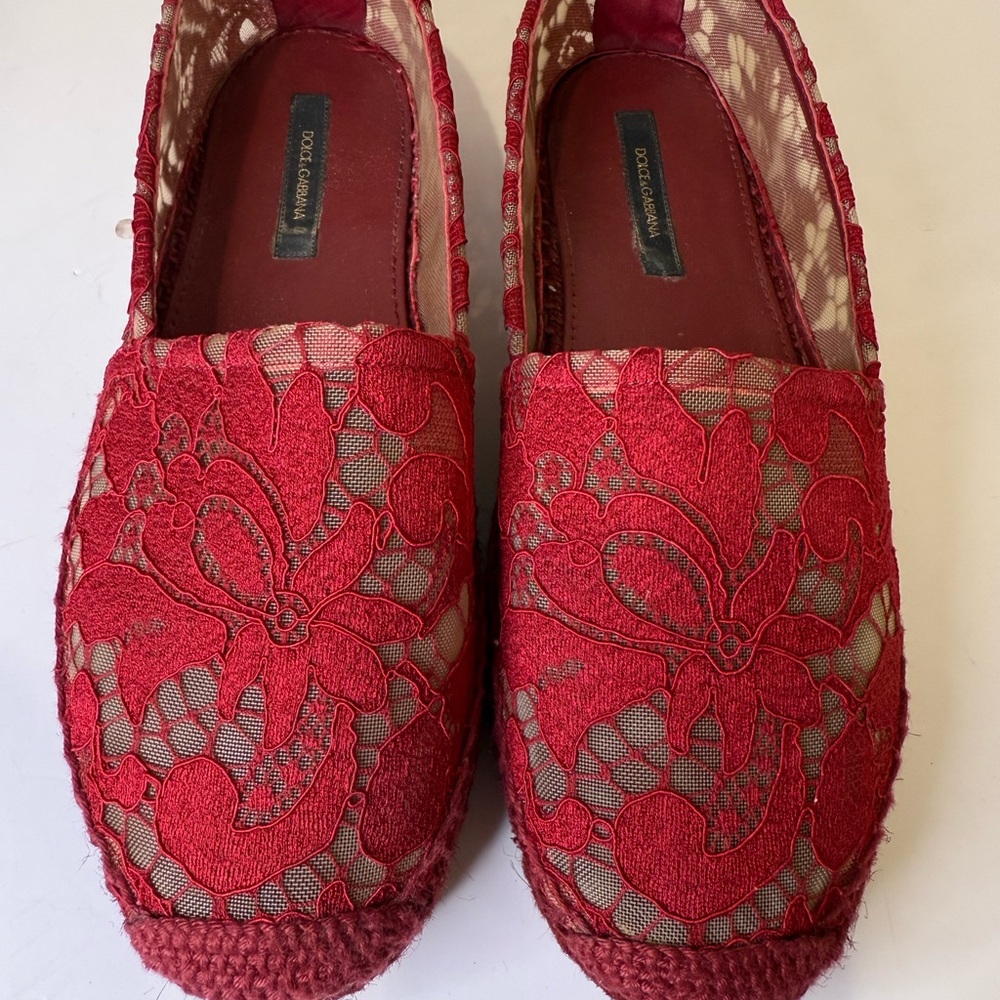 Dolce & Gabbana Red Espadrilles with Lace Overlay